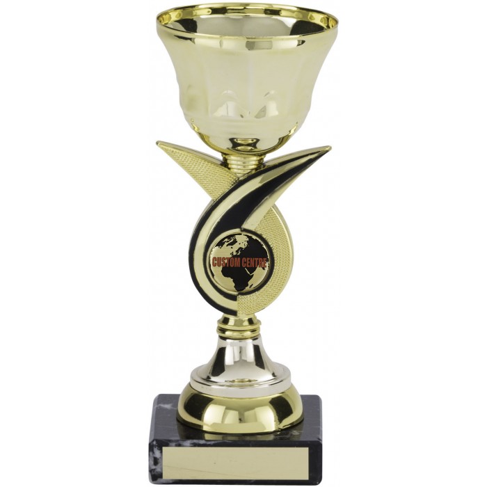 BLACK & GOLD SWIRL METAL TROPHY CUP WITH CUSTOM CENTRE AVAILABLE IN 4 SIZES
